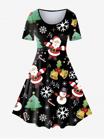 Plus Size Christmas Printed A Line Dress - BLACK - 1X | US 14-16