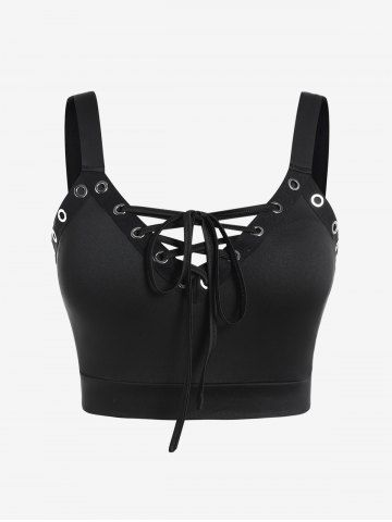Plus Size Lace-up Grommet Backless Cropped Top