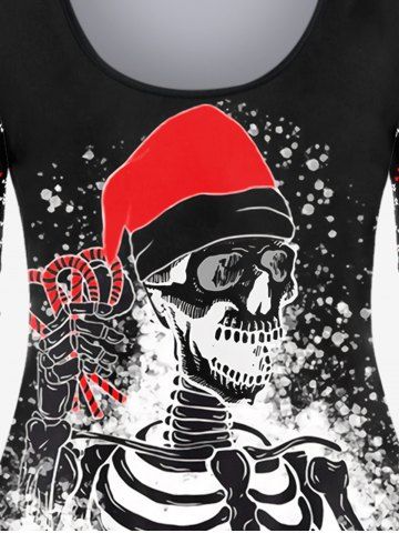 Plus Size Christmas Elk Snowflake Skeleton Printed Long Sleeves Tee