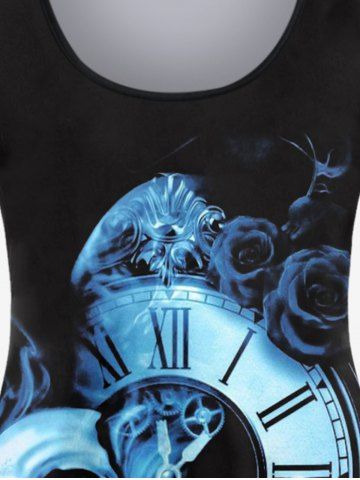 Plus Size Skull Rose Clock Print Long Sleeve T-shirt