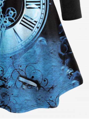 Plus Size Skull Rose Clock Print Long Sleeve T-shirt