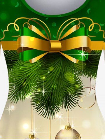 Plus Size Christmas Tree Ball Print A Line Dress