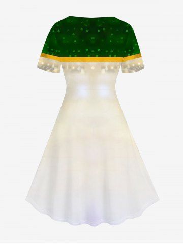 Plus Size Christmas Tree Ball Print A Line Dress