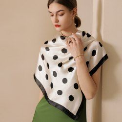 Foulard Carré en Soie à Pois - Blanc 