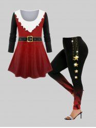 3D Printed Long Sleeves Tee and Leggings Plus Size Christmas Outfit -  