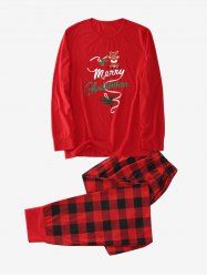 Men Merry Christmas Letters Elk Printed Plaid Pajamas Sweatshirt Set -  