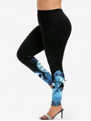 Legging à Imprimé Horloge Rose et Crâne Grande Taille - Noir 2X | US 18-20