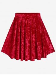 Plus Size Christmas Pleated A Line Velvet Mini Skirt -  