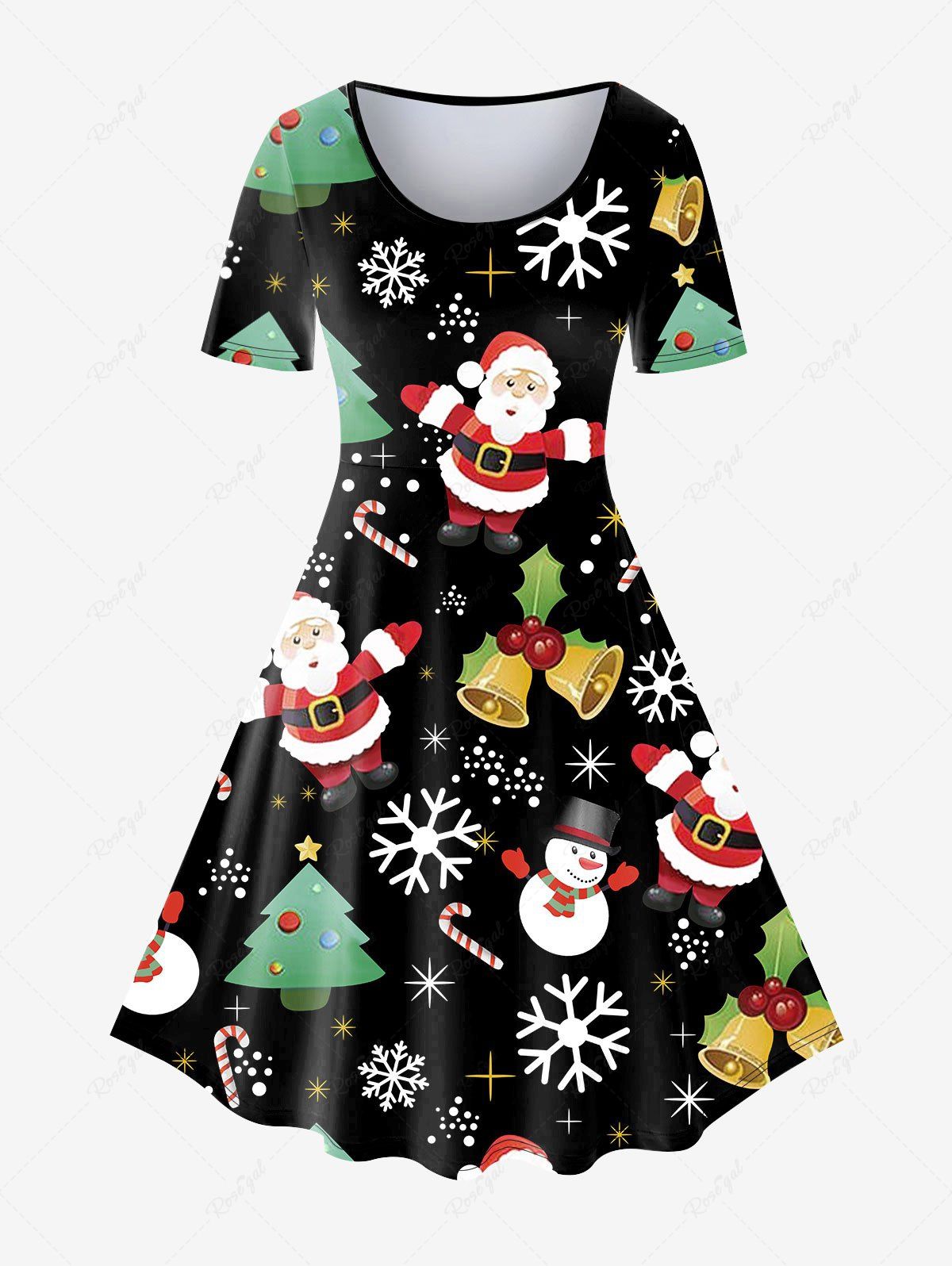 Chic Plus Size Christmas Printed A Line Dress  