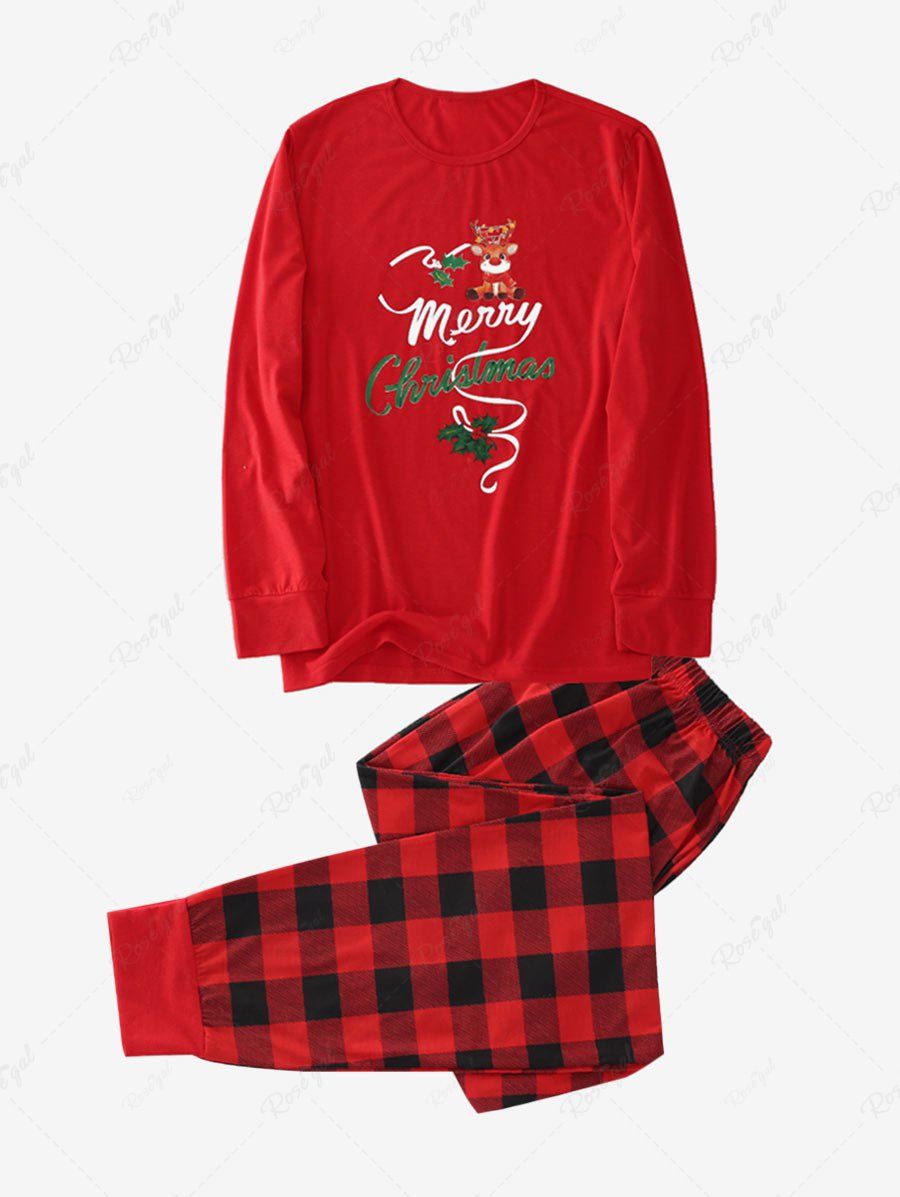 Ensemble Sweat-shirt à Carreaux à Imprimé Cerf de Noël et Lettre Rouge M