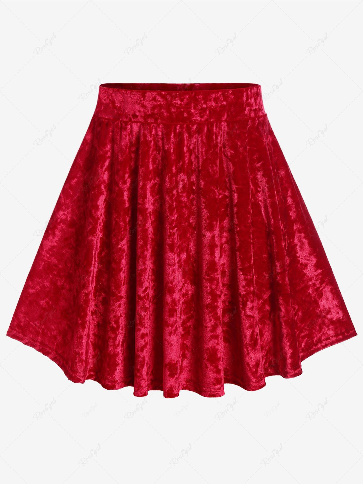 Best Plus Size Christmas Pleated A Line Velvet Mini Skirt  