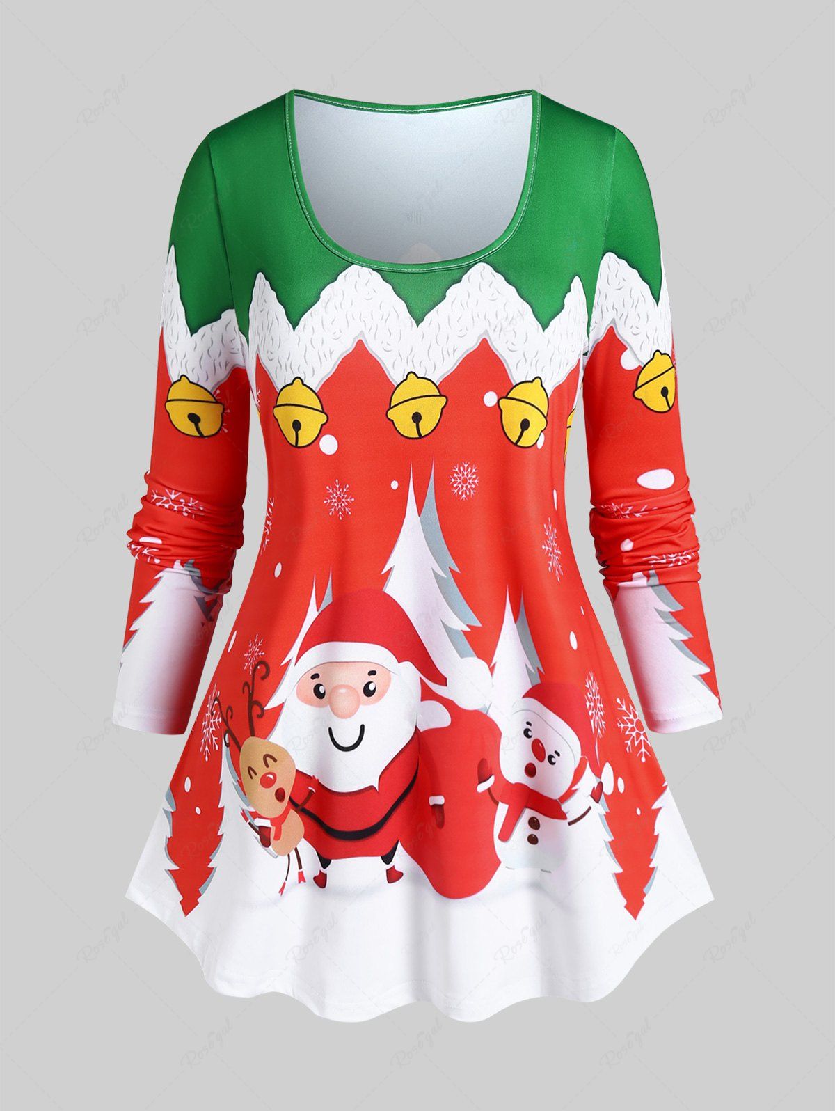 T-Shirt à Imprimé Père Noël Grande Taille Rouge 2X | US 18-20