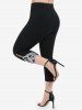 Plus Size High Rise Pockets Lace Panel Capri Leggings -  