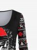 T-shirt de Noël Imprimé Squelette de Flocon de Neige et Cerf de Grande Taille à Manches Longues - Noir S | US 8