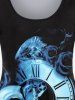 Plus Size Skull Rose Clock Print Long Sleeve T-shirt -  