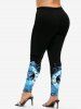 Plus Size Skull Rose Clock Print Leggings -  
