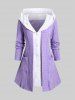Plus Size Two Tone Hooded Cable Knit Long Cardigan with Pockets -  