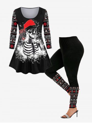 Christmas Gothic Elk Snowflake Skeleton Printed Tee and Leggings Outfit