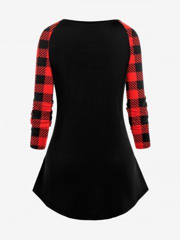 Merry Christmas Elk Snowflake Printed Tee and Plaid Colorblock Leggings Plus Size Outfit