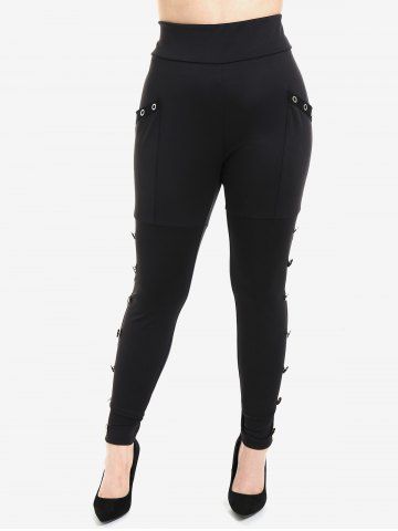Gothic Pockets Grommets Studs Embellished Skinny Pants