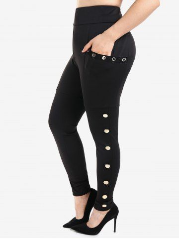 Gothic Pockets Grommets Studs Embellished Skinny Pants - BLACK - 4X | US 26-28