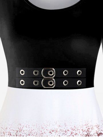 Plus Size Christmas Elk Snowflake 3D Buckles Printed Plaid Vintage A Line Dress