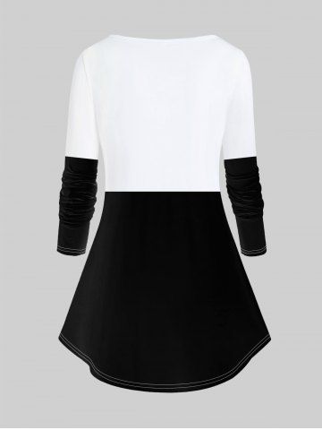 Plus Size Christmas Snowman Printed Plaid Long Sleeves Tee