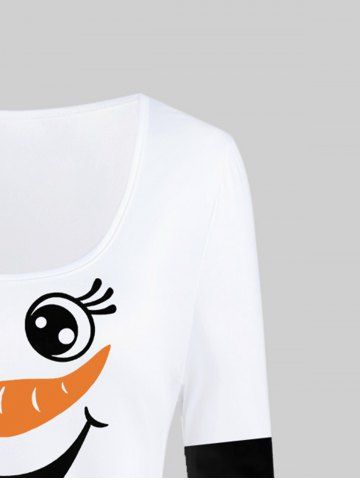 Plus Size Christmas Snowman Printed Plaid Long Sleeves Tee