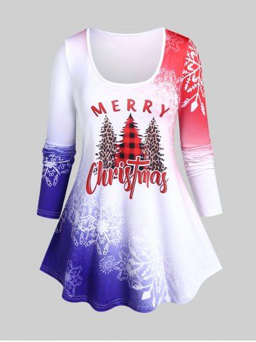 Plus Size Graphic Snowflake Print Christmas T-shirt - RED - 3X | US 22-24