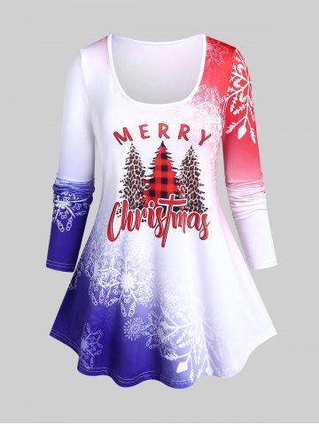Plus Size Graphic Snowflake Print Christmas T-shirt - RED - 2X | US 18-20