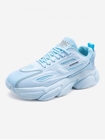 Letter Mesh Panel Lace Up Chunky Sneakers - LIGHT BLUE - EU 42