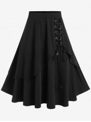 Plus Size Lace-up Double Layered Pull On A Line Midi Skirt -  