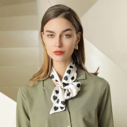 Foulard Moulant à Imprimé Cœur avec Ruban - Blanc 