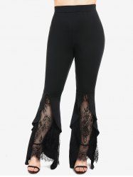 Plus Size Lace Panel Flounce Pull On Flare Pants -  