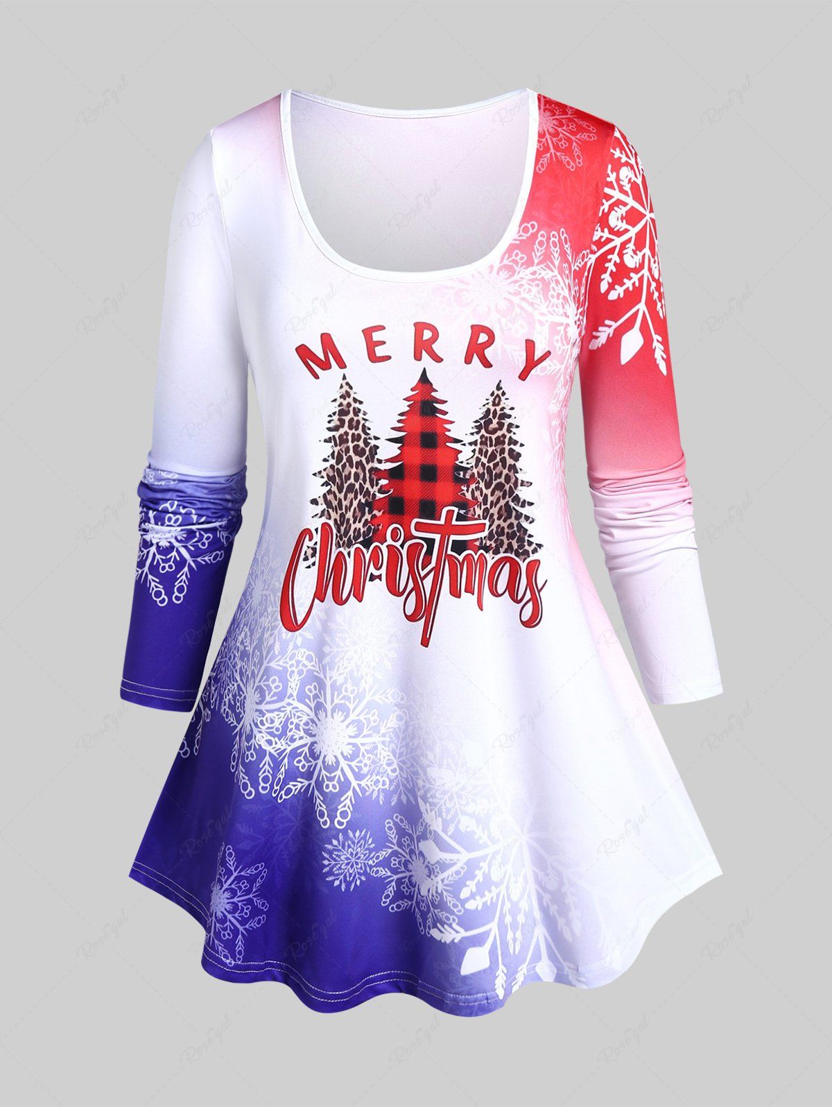 T-shirt de Noël Graphique à Imprimé Flocon de Neige de Grande Taille Rouge 1X | US 14-16