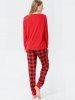 Pantalon de Pyjamas à Imprimé Cerf de Noël et Lettre à Carreaux - Rouge S