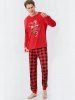 Men Merry Christmas Letters Elk Printed Plaid Pajamas Sweatshirt Set -  