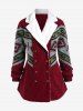 Plus Size Ethnic Jacquard Combo Corduroy Faux Shearling Jacket -  
