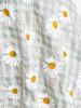 Plus Size Plaid Daisy Print Lace-Up High Low Hem Blouse -  