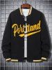 Letter Fleece Lining Preppy Baseball Jacket -  