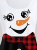 Plus Size Christmas Snowman Printed Plaid Long Sleeves Tee -  