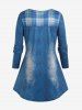 Plus Size Plaid 3D Jeans Printed Long Sleeves Tee -  