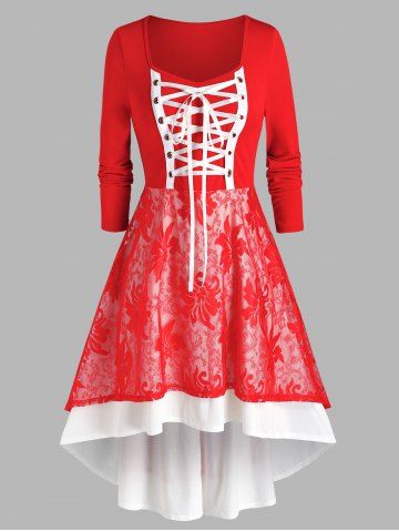Vestido Talla Extra Asimétrico Manga Larga - RED - 5X | US 30-32
