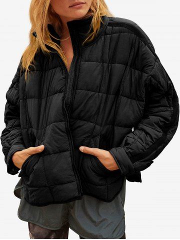 Plus Size Front Zip Quilted Padded Coat