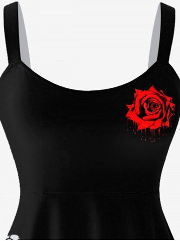 Gothic Rose Skeleton Print Fit and Flare Dress