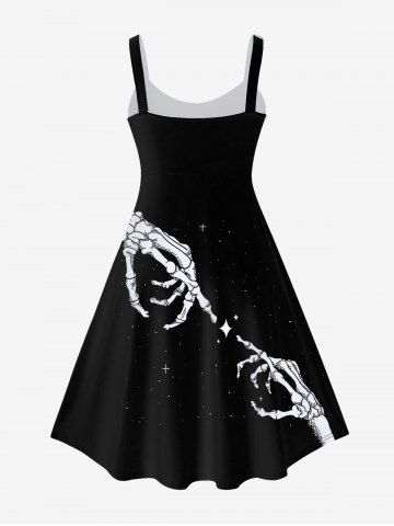 Gothic Rose Skeleton Print Fit and Flare Dress