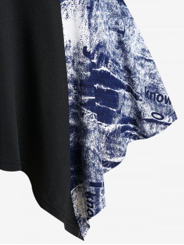 Plus Size Tie Dye Letter Print Ripped Hanky Hem Top