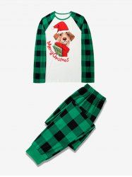 Ensemble de Pyjama de Noël à Imprimé Lettre à Carreaux à Manches Raglan et de Pantalon - Vert profond L