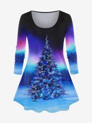 Plus Size Christmas Tree Print Ombre T-shirt -  