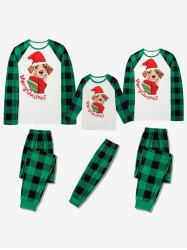 Kids Merry Christmas Dog Printed Plaid Raglan Sleeves Tee Pajamas Set -  